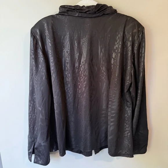 Black Artex Patterned Vintage Y2K Zipper Blazer with Ruffled Collar Women’s XL